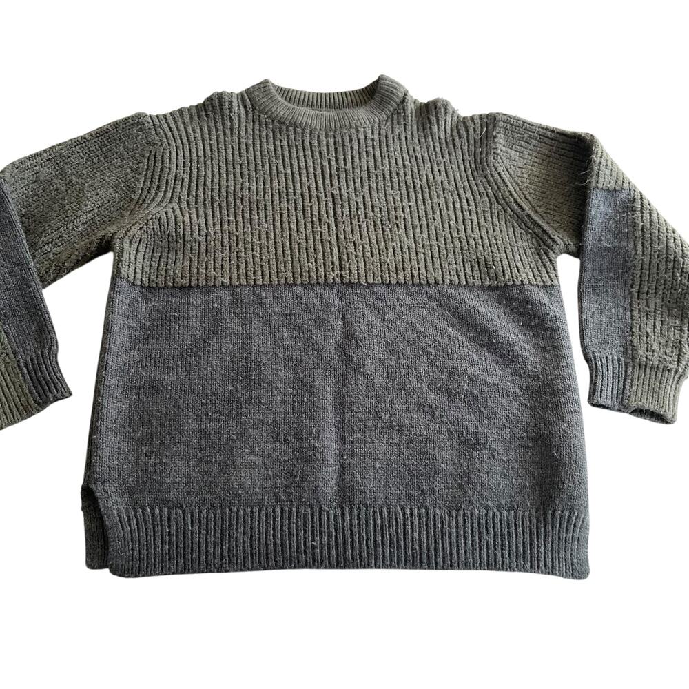Zara Boys Rib Knit Colorblock Sweater Green Grey Size 6 Kids Pullover